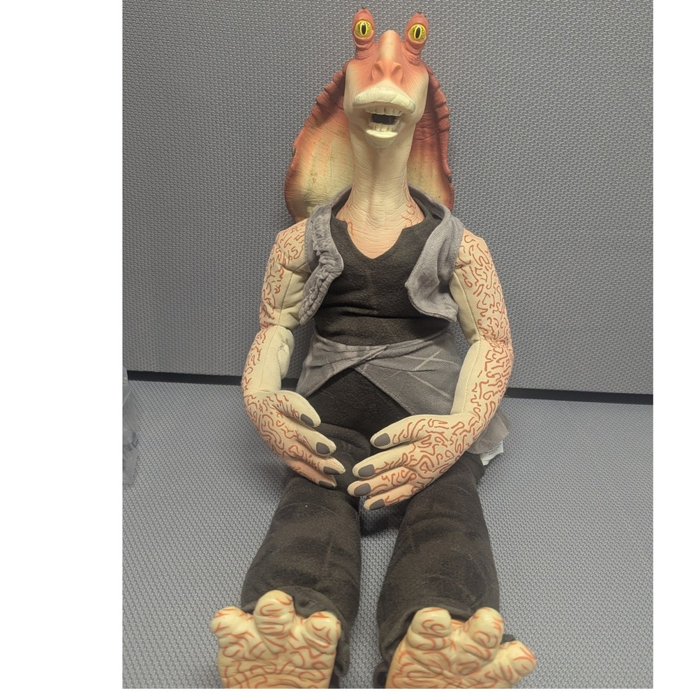 VTG Star Wars Jar Jar Binks Plush Talking Alarm Clock Vinyl Head Figure Collect